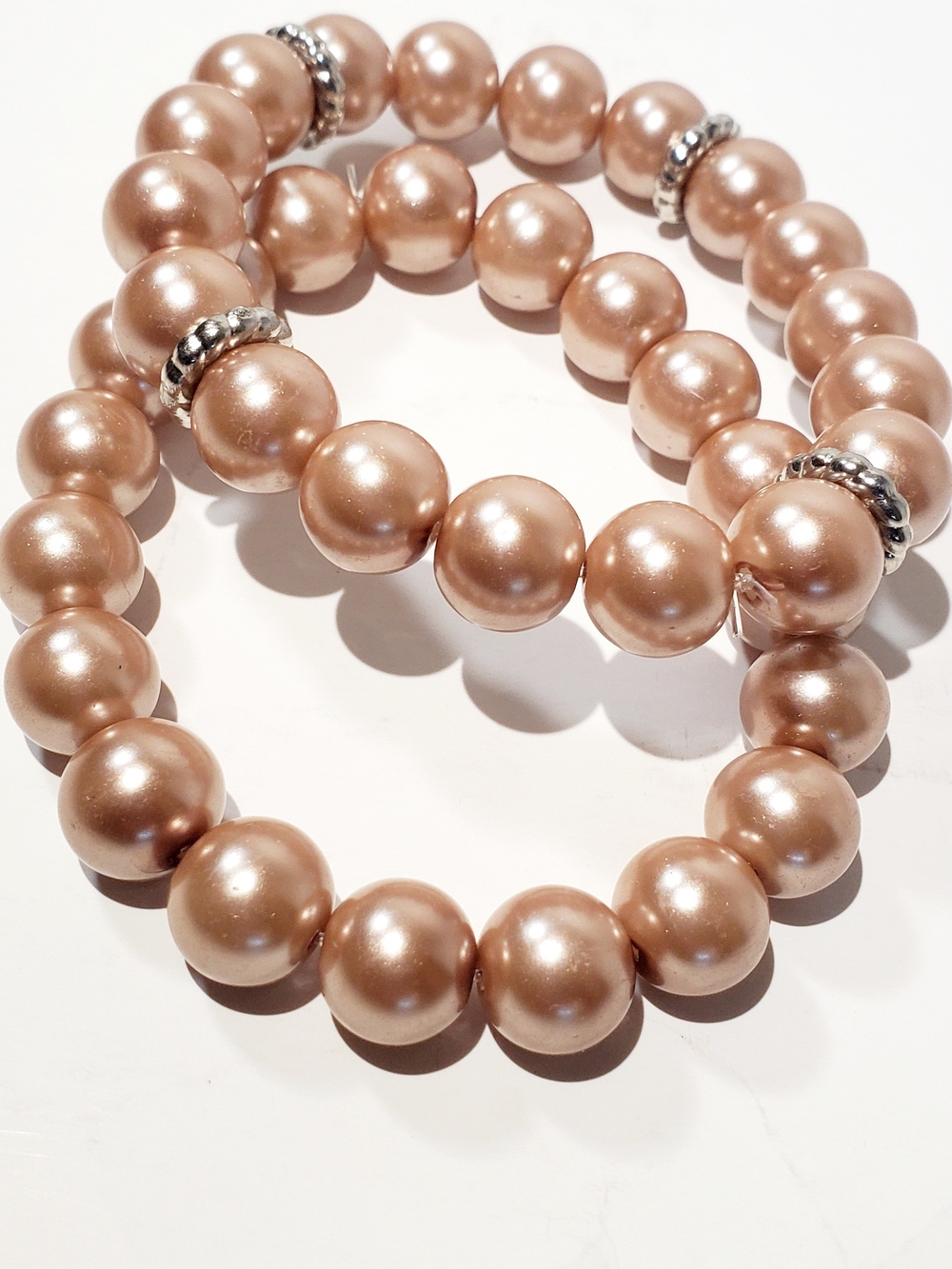 Elegant Peach Glass Pearl Inspired Stretch Bracelet - Unbranded